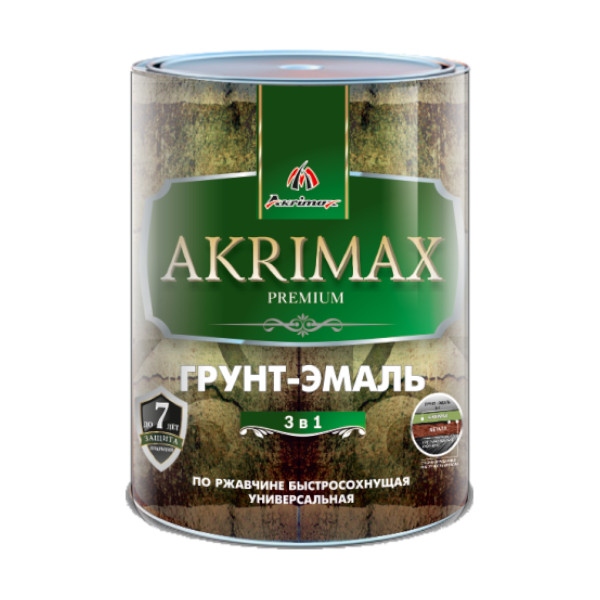 Грунт эмаль по ржавчине 3в1 зеленая 1,7кг глянец б/с 8ч Akrimax Premium